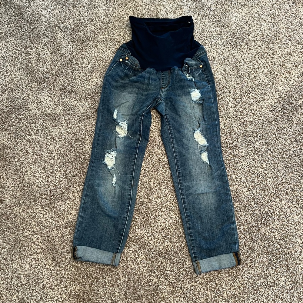 led Luxe Essentials Denim Distressed Maternity Crop Pants, 27/4/26